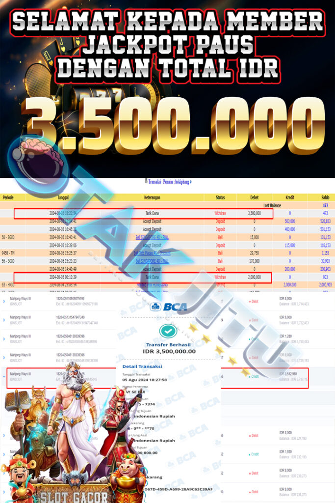 BUKTI JACKPOT OTAKJITU DI SLOT GACOR MAHJONG 3